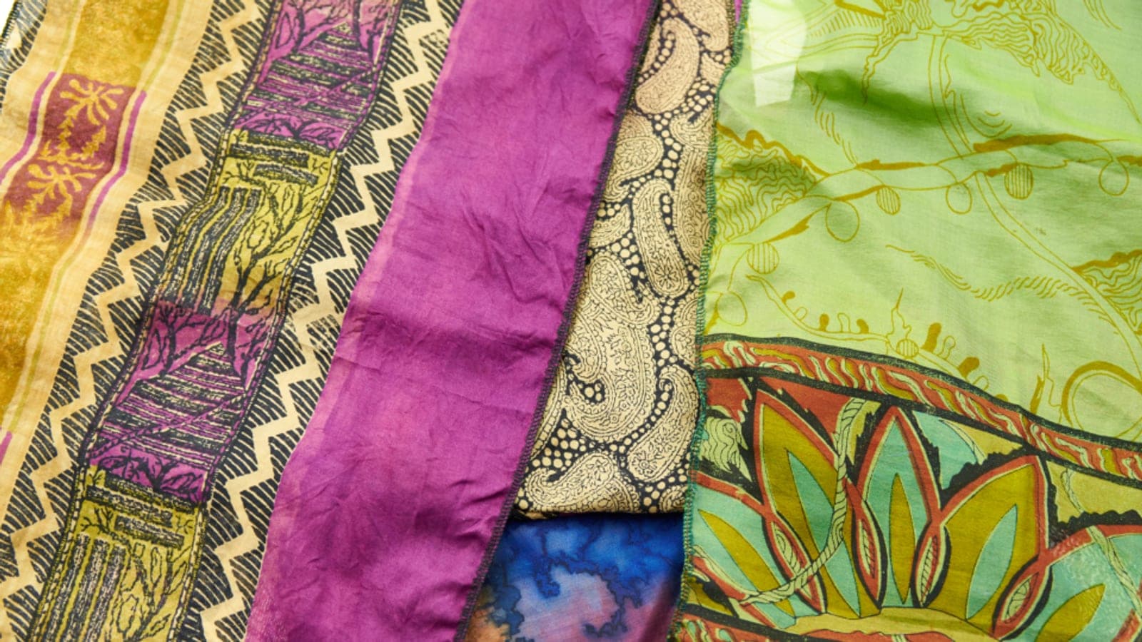 Colourful Indian sari fabric representing India's textile industry