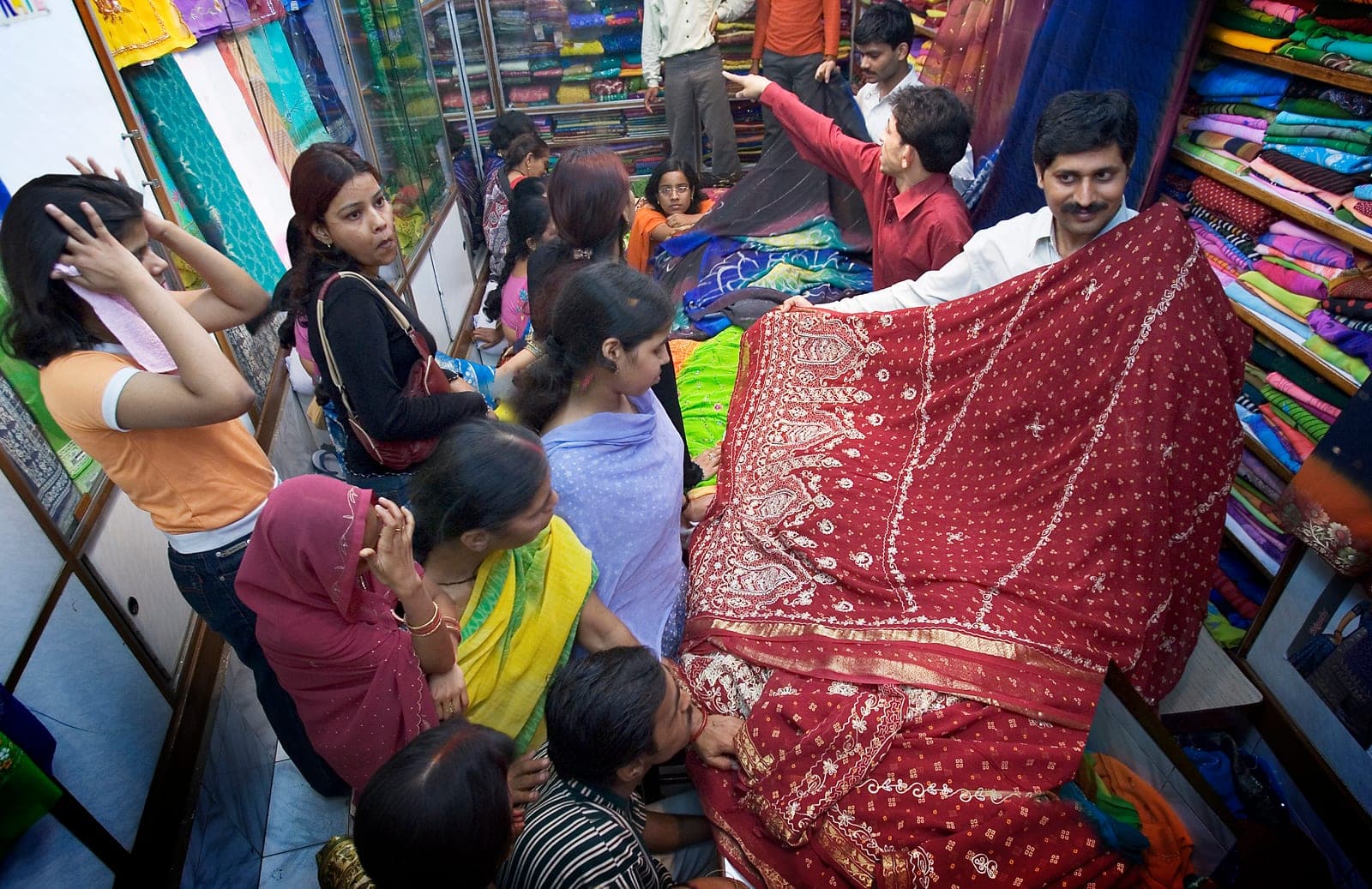 Billing counter in a fabric and cloth retail shop