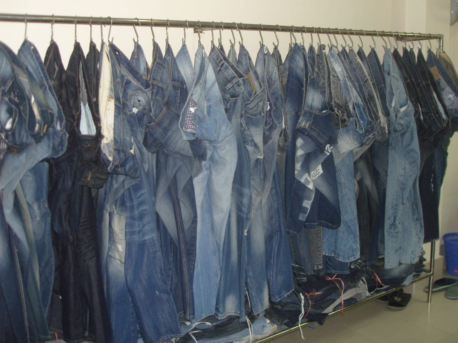 Finished garments packed and racked for despatch